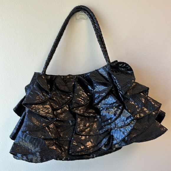 SR Squared by Sondra Roberts purse shoulder bag black snake skin - Picture 5 of 7